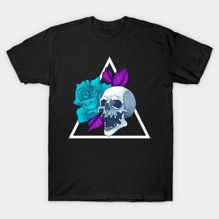 Blue Rose Flower Skull T-Shirt
